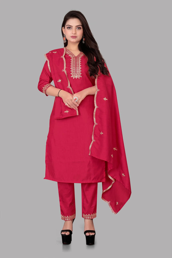 Buy Affordable Price Women Kurti Embroidered Kurta, Salwar & Dupatta Set Ladyfashion